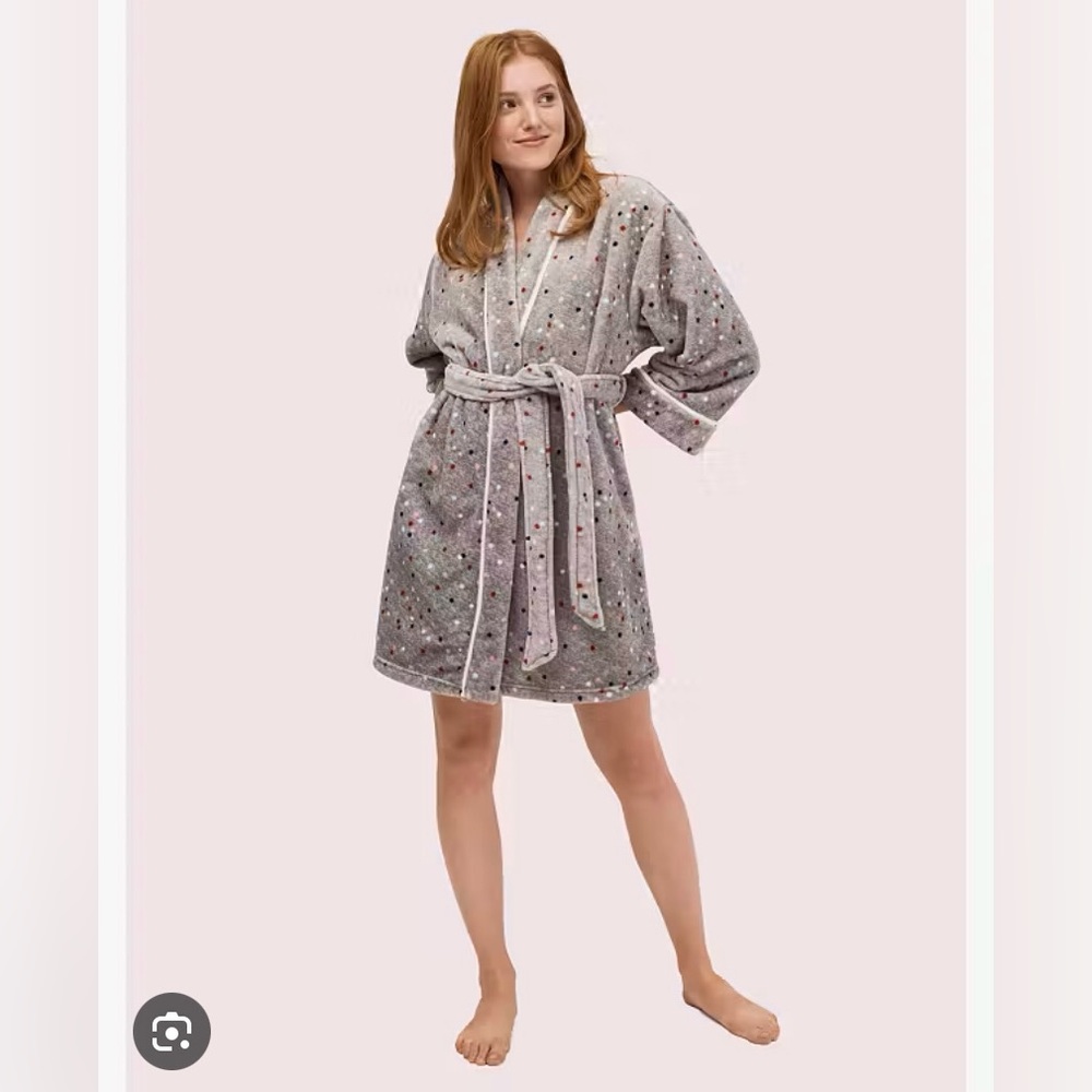 Kate Spade | Gray Polka Dot Super Soft Fuzzy Robe XS/S
